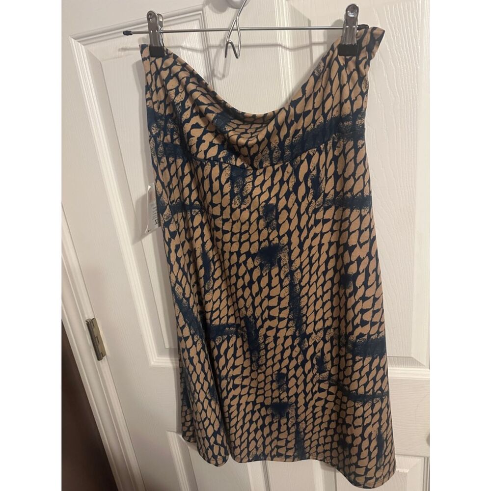 Lularoe Neutral Tan & Navy Patterned A-Line Skirt NWT